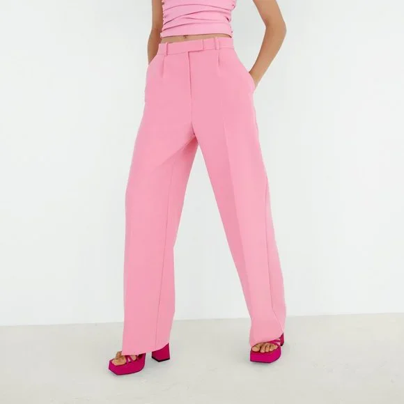 ZARA PINK WIDE LEG MENSWEAR PANTS - Picture 2 of 10